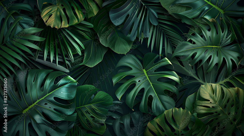 Tropical Plants with Monstera and Fern Leaves Tropical Plants with Monstera and Fern Leaves