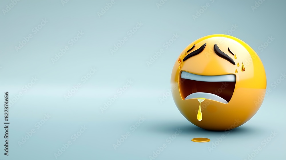 crying with laughter emoji on a light blue background with space for ...