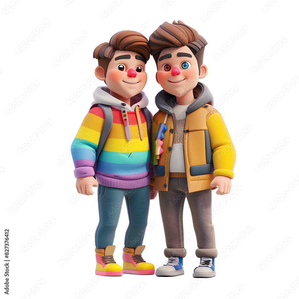 Colorful Cartoon Characters in Rainbow Apparel
Colorful Cartoon Characters in Rainbow Apparel