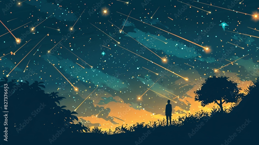 Obraz premium Night Sky Scene with Shooting Stars