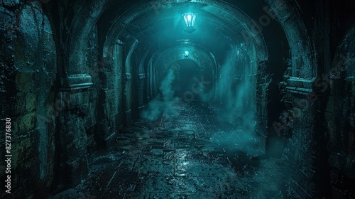 Dark medieval castle dungeon tunnel