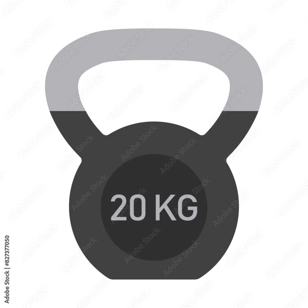 Fototapeta premium Kettlebell Vector icon isolated on white, Workout gym tools, accessories. Sport equipment, Gym time concept. Black kettlebell 20 kg icon, sport training and fitness design element on white background.