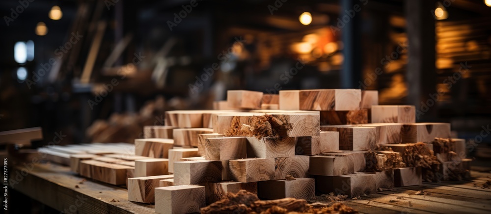 Woodworking wooden bars in the workshop. Woodworking wooden bars in the workshop.
