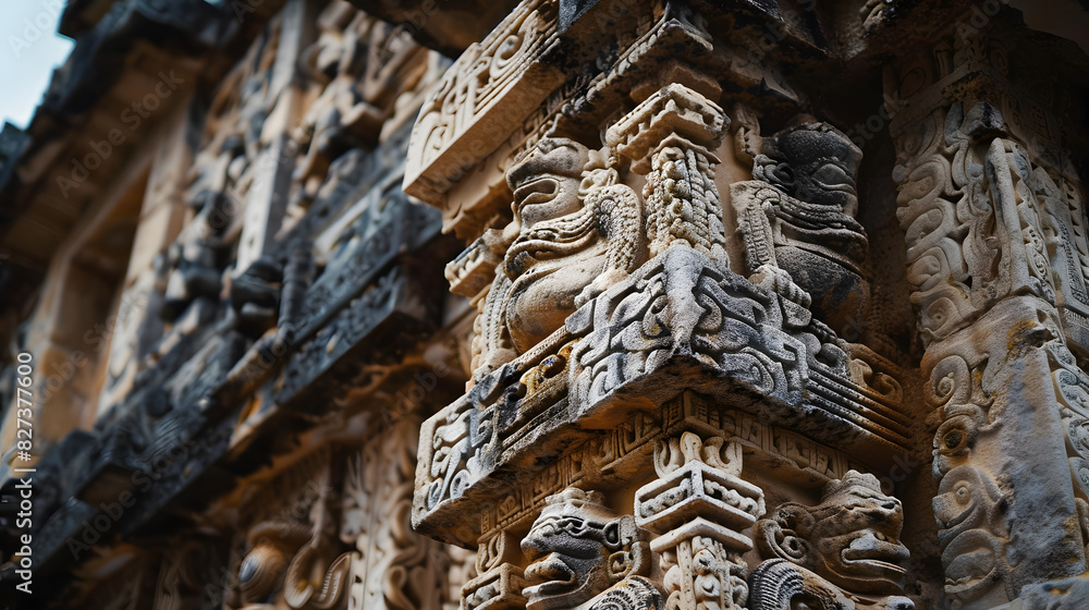 A pillar with a lot of detail carved into it A pillar with a lot of detail carved into it