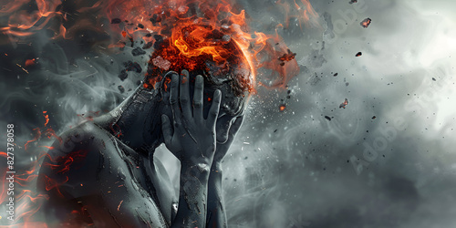 Illustration of Burning Head and Stress photo