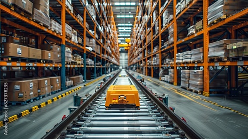A warehouse with automated storage and retrieval systems (ASRS).
