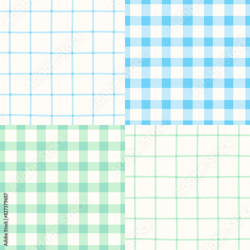 Patchwork quilt gingham check seamless vector pattern. Pastel vichy check grid background, vintage plaid repeat print.