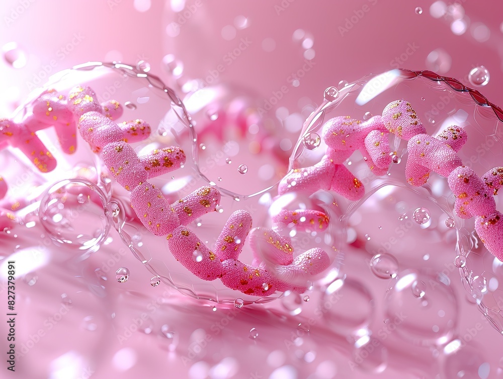 3D Transparent Bubbles with DNA and Cell Structures Inside, Pink Background with Pink Color Theme, Soft Lighting, Close-up Shot Providing Clear Details, Minimalist Style in the Style of Futuristic Fee 3D Transparent Bubbles with DNA and Cell Structures Inside, Pink Background with Pink Color Theme, Soft Lighting, Close-up Shot Providing Clear Details, Minimalist Style in the Style of Futuristic Fee