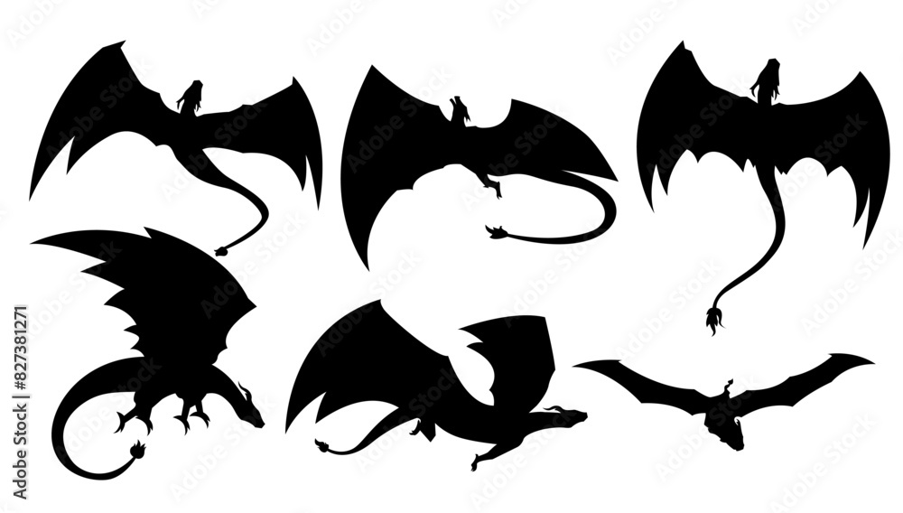 Fototapeta premium Dragon silhouette. Vector of dragon silhouette. Black Dragon silhouette. mythology Animal.