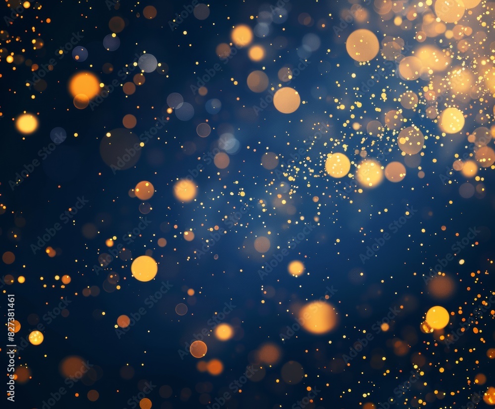 Dark background with golden bokeh particles and festive lights Dark background with golden bokeh particles and festive lights