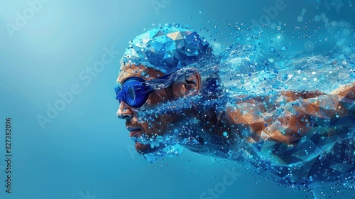 Swimming. Low poly blue photo