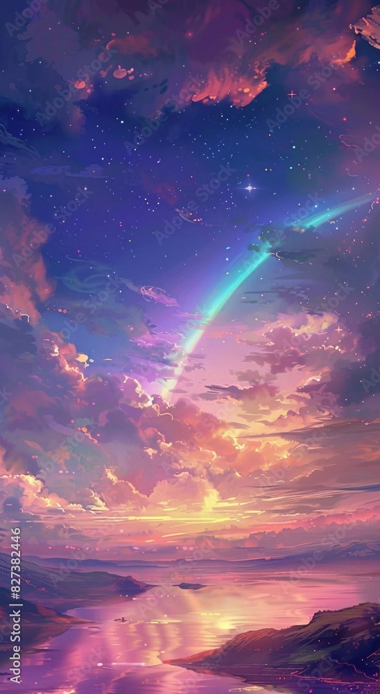 Digital Art: Vivid Fantasy Landscape with Cosmic Phenomena Digital Art: Vivid Fantasy Landscape with Cosmic Phenomena