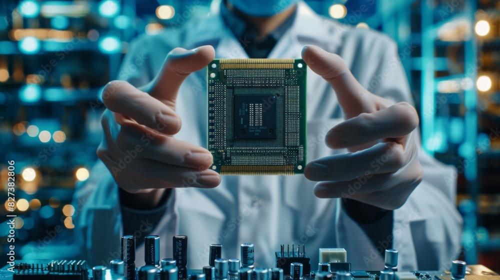 A man is holding a computer chip in his hands A man is holding a computer chip in his hands