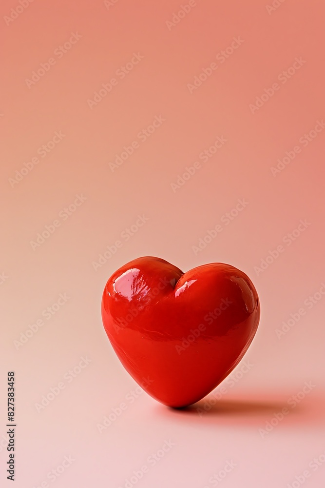 heart emoji on a pale pink background with space for text The emoji is bright red and shaped like a classic heart