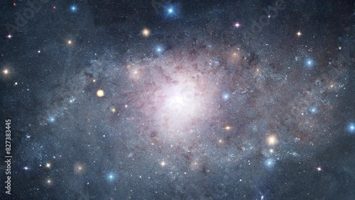 Galaxy Space flight exploration travel M33 Triangulum galaxy. 4K looping animation of flying through glowing nebulae, clouds and stars field.Elements furnished by NASA image. photo