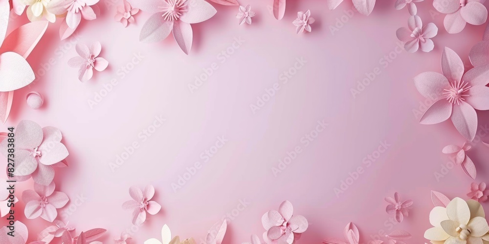 Cute paper cut style border frame with pastel color flowers Cute paper cut style border frame with pastel color flowers