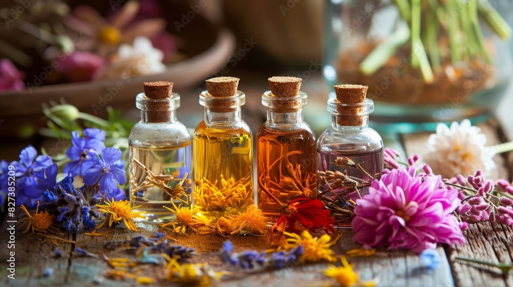 Medicinal vegetable oil in a bottle homeopathy. selective focus. Generative AI, Medicinal vegetable oil in a bottle homeopathy. selective focus. Generative AI,