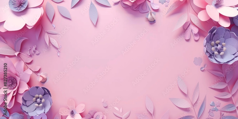 Cute paper cut style border frame with pastel color flowers Cute paper cut style border frame with pastel color flowers