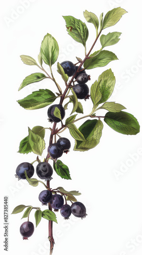 Victorian-style botanical print of a huckleberry.academy, aesthetic,isolated on white background, old botanical illustration