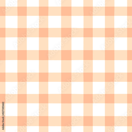 Peach pink Vichy check seamless vector pattern. Hand-drawn pastel coral orange pink Gingham check vintage background.