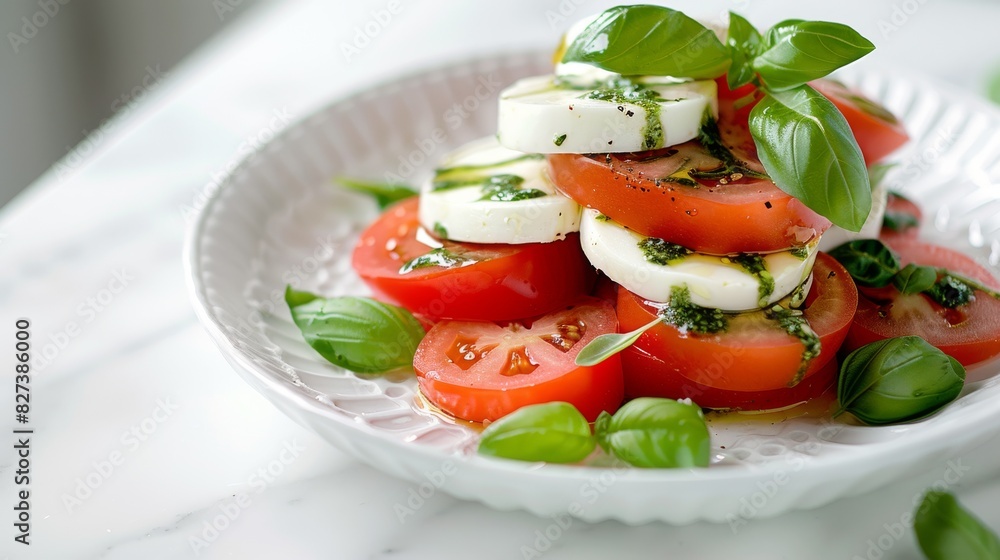 A Freshness Tomatoes and Mozzarella on a White Plate