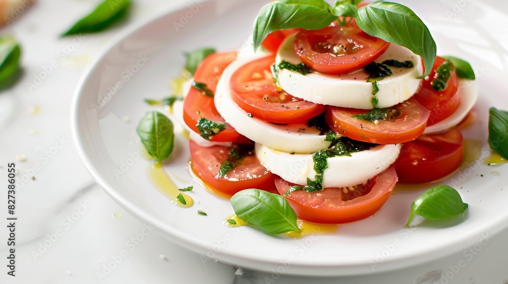 A Freshness Tomatoes and Mozzarella on a White Plate