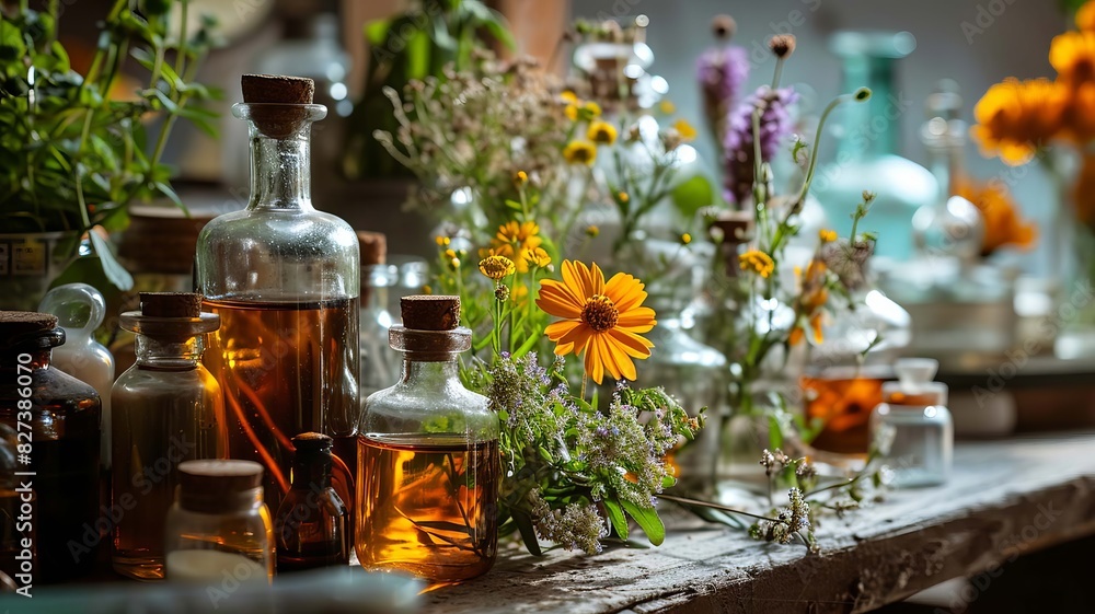 Medicinal vegetable oil in a bottle homeopathy. selective focus. Generative AI, Medicinal vegetable oil in a bottle homeopathy. selective focus. Generative AI,
