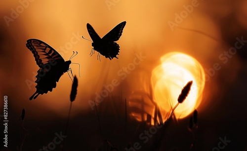 Silhouette Sunset with Two Flying Moths © Mandeep