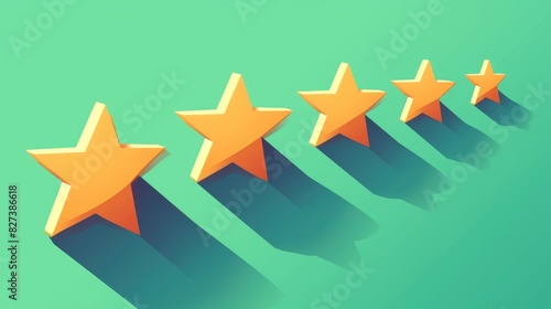 User feedback icons with customer ratings and reviews depicted in a business concept rating pictogram are illustrated in a 2d format against a striking green backdrop with a prominent long s