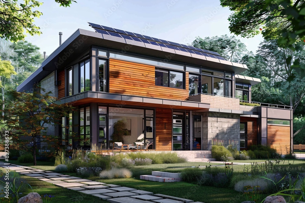 Contemporary Two-Story House with Solar Panels Contemporary Two-Story House with Solar Panels
