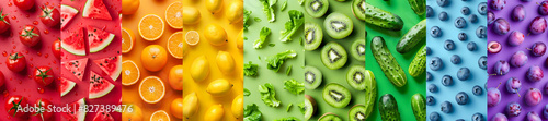 Background of color fruits and vegetables. Healthy food © seralex
