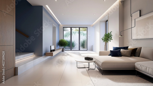 Great living room with luxury feel. Real estate  villa  minimalist room  sofa  copy space  mock-up