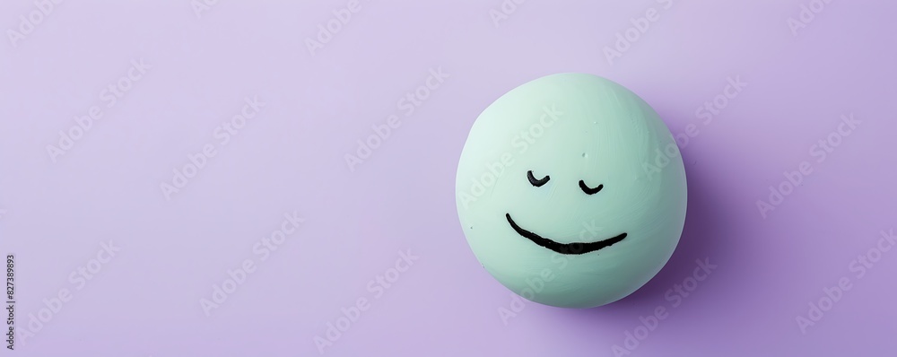 relieved emoji on a lavender background with space for copy The emoji is light green with a calm smile relieved emoji on a lavender background with space for copy The emoji is light green with a calm smile
