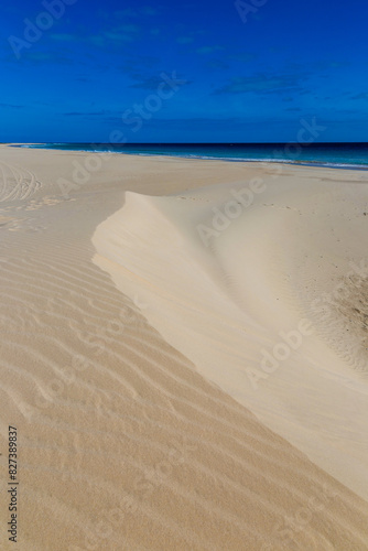 sand beach with sky and clouds, Praia de Santa Monica, boa vista, cape verde,,