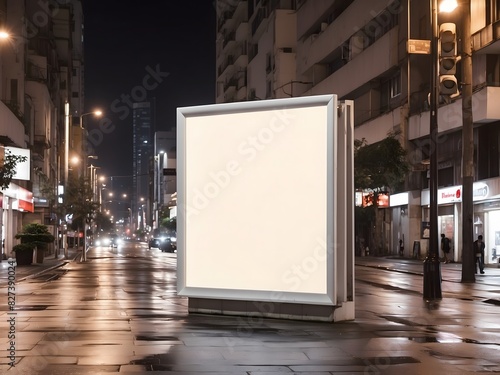white billboard at the street in the night. Generative Ai