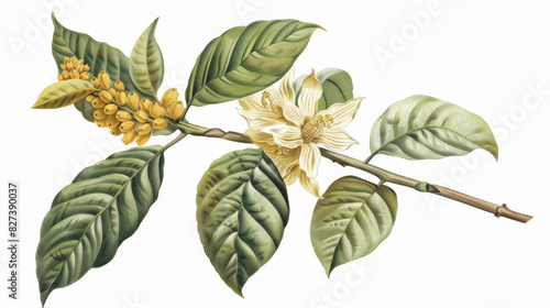 Classic botanical drawing of a morinda.academy, aesthetic,isolated on white background, old botanical illustration photo