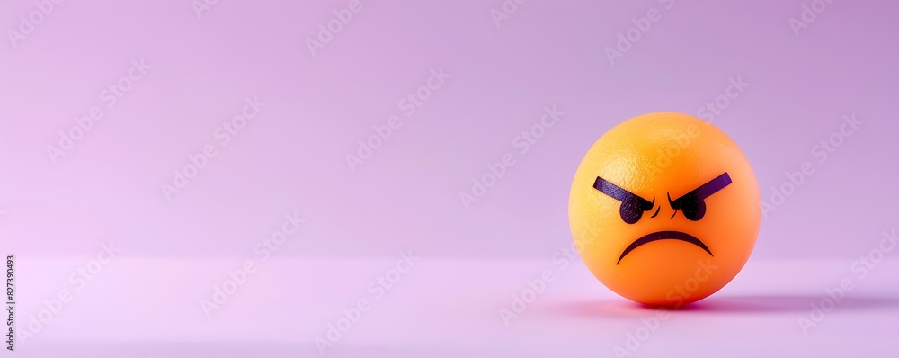 Fototapeta premium rolling eyes emoji on a pastel purple background with ample space for text The emoji is orange with a disinterested expression