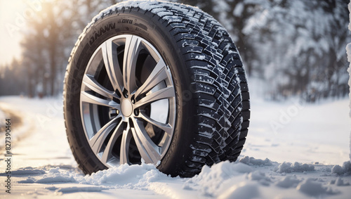 snow tire laying on a snowy road