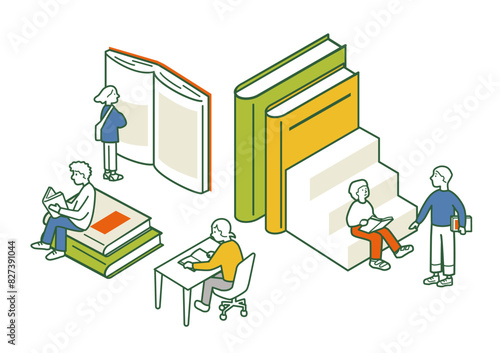 本を読む若者　図書館　ライブラリー