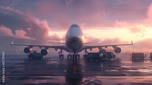 Commercial Airplane Ready for Boarding on Airport Tarmac