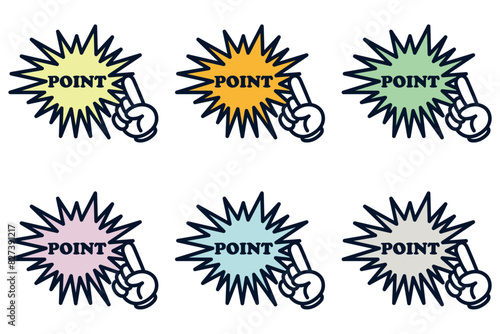 イラスト素材：ポイント,吹き出し,重要,指差,手,チェック,注目,注意	
