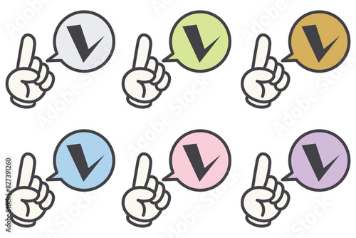 イラスト素材：ポイント,吹き出し,重要,指差,手,チェック,注目,注意	
