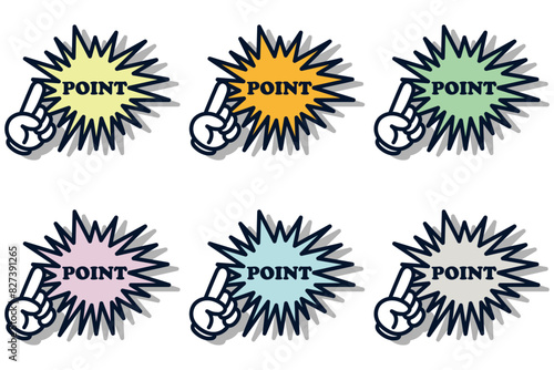 イラスト素材：ポイント,吹き出し,重要,指差,手,チェック,注目,注意	
