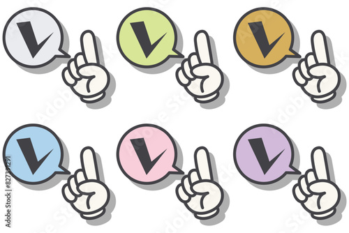 イラスト素材：ポイント,吹き出し,重要,指差,手,チェック,注目,注意	
