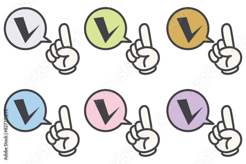 イラスト素材：ポイント,吹き出し,重要,指差,手,チェック,注目,注意	
