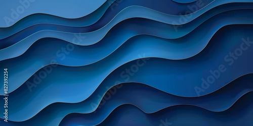 Vibrant abstract blue wave pattern background with layered design elements in a dynamic  fluid arrangement creating a visually captivating banner and web poster template. Abstract blue paper cut 