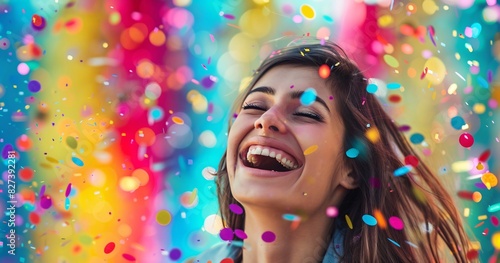Celebration: A Woman's Joy Amidst Colorful Confetti