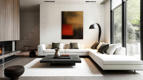 Great living room with luxury feel. Real estate  villa  minimalist room  sofa  copy space  mock-up