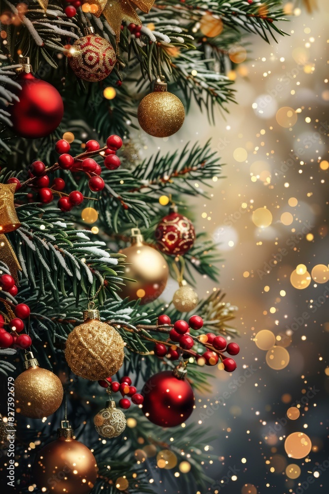 Christmas Tree Adorned with Red and Gold Ornaments Christmas Tree Adorned with Red and Gold Ornaments