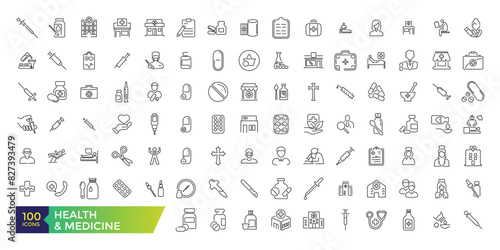 Medical and Healthcare web icons in line style. Medicine, check up, doctor, pharmacy, collection. Vector illustration.